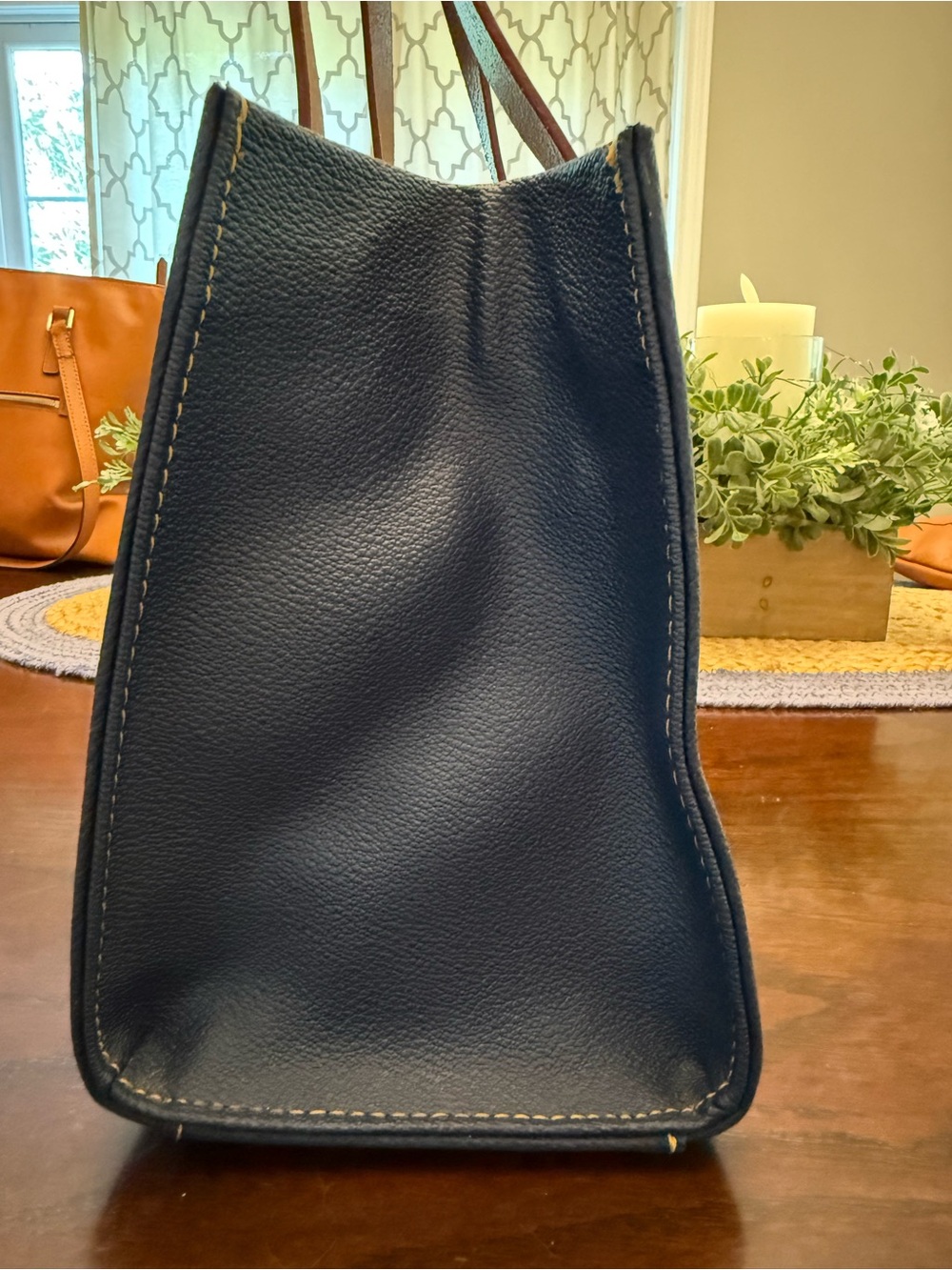 Dooney & Bourke Navy satchel tote bag with Brown Leather Trim - Picture 7 of 16